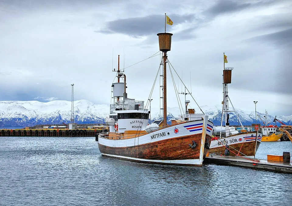 Whale-watching boats in Húsavík harbor