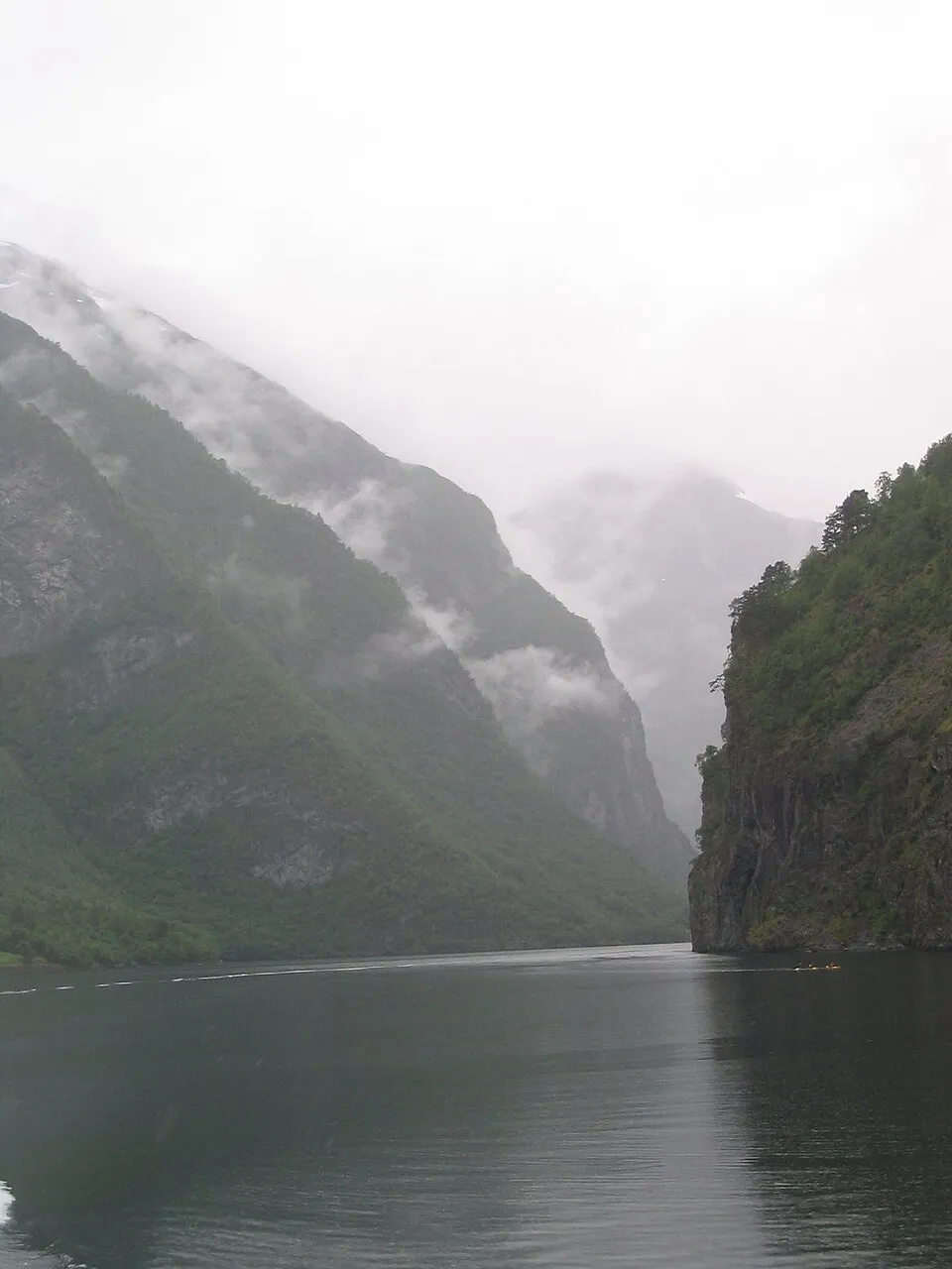 Kayakers in the narrow Nærøyfjord