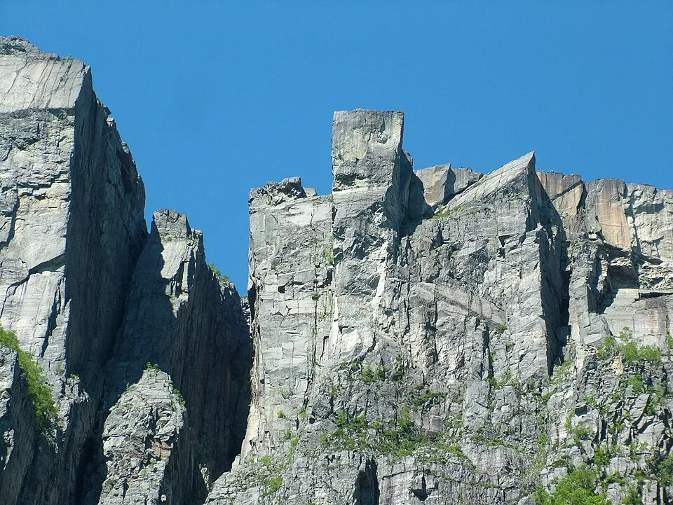 Preikestolen seen from the fjord below