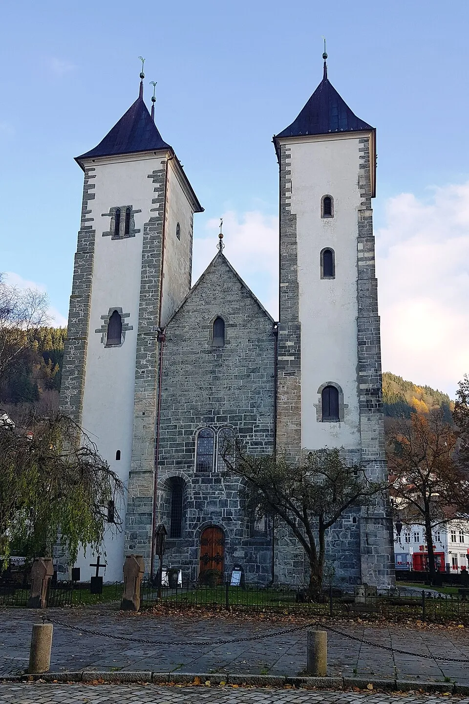 The twin-towered Romanesque church