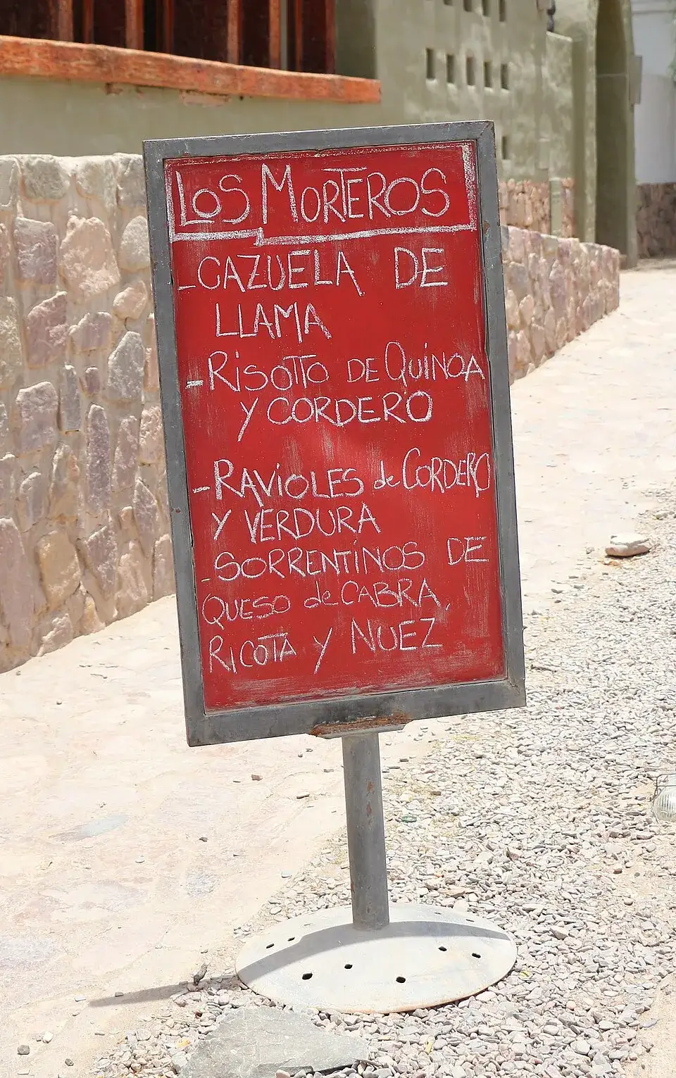 The menu board outside Los Morteros